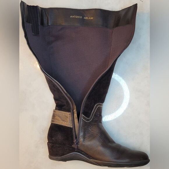 ANTONIO MELANI Brown Leather Heeled Boot Shoes Size 6 M - Picture 13 of 14